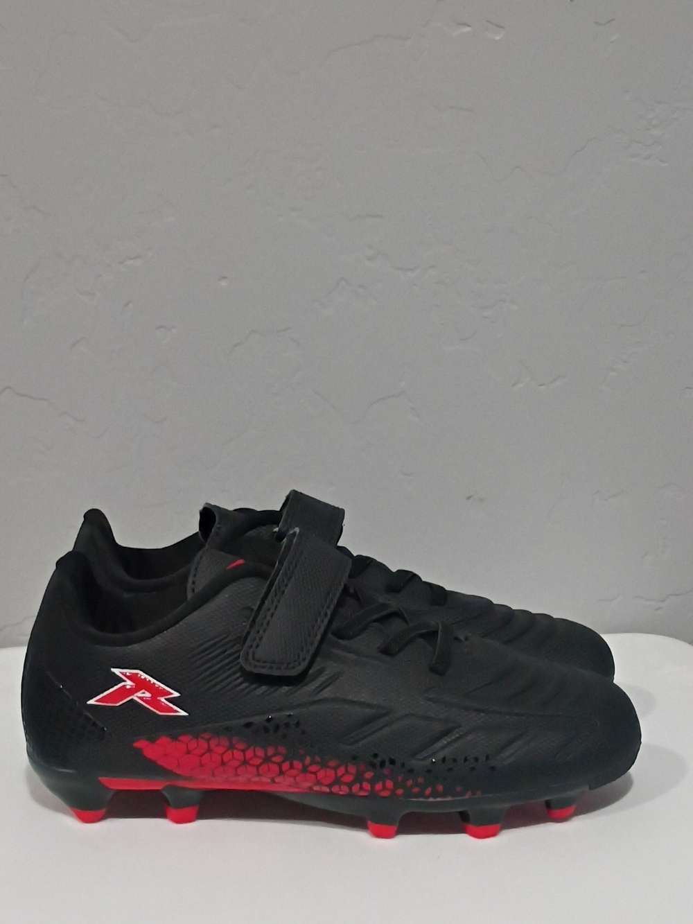 Kids Black & Red Soccer Cleats with Strap